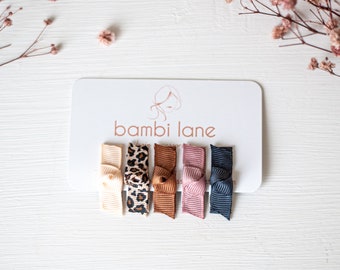 Baby hair clips, Leopard print clip set, baby clip bows, tiny hair clip, baby bows, set of 5 snap clips, clips for fine hair