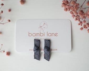 Mini Navy Chevron Baby Bows: Non-Slip Hair Clips, Set of 2
