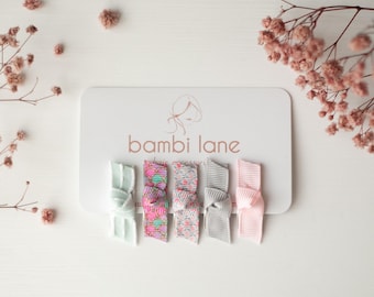 Mermaid Baby Hair Clip Set: Tiny Grosgrain Bows, Non-Slip - Set of 5
