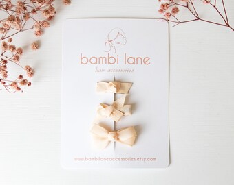 Cream Bow Hair Clips: Baby Fine Hair, Set of 3
