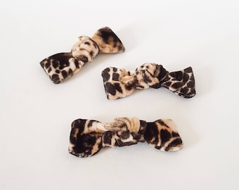 Leopard Hair Bows, Velvet Petite Baby Hair Clips, Velvet Animal Print Hair Clips, Baby Knot Bows, Pigtail Hair Bows