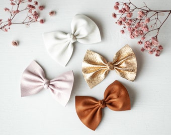 Leather Hair Bows, Set of 4 Toddler Hair Bows, Leather Bows, Leather Hair Clips, Baby Hair Bows, Leather