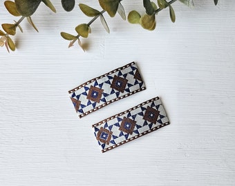 Pinzas para el cabello en azul marino y bronce, juego de 2 pinzas para el cabello con cinta, pinzas para el cabello para niñas pequeñas, lazos para el cabello para niñas, pinzas para el cabello para niñas