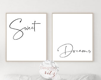 Sweet Dreams print, Sweet dreams printable sign, Above the crib art, Above Bed Poster Set of 2, Nursery quotes prints, Kids room poster set