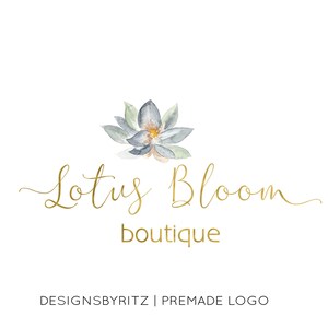 Premade Logo Design, Floral Lotus Logo, Photo Watermark Logo, Website Logo, Boutique Watercolor Logo, Rustic Boho Log, Business Branding