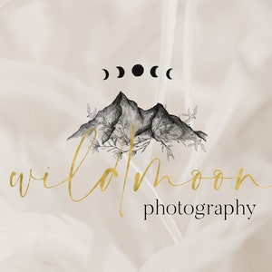 Boho Moon Logo Design, Premade Logo Design, Photography Logo and Watermark, Watercolor Logo, Floral Mystic Logo, Mountain Rustic Logo