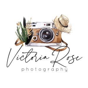 Design del logo della fotocamera, logo Cactus, logo Boho rustico, logo fotografico, logo di viaggio, logo aziendale, logo boutique del sud, logo filigrana