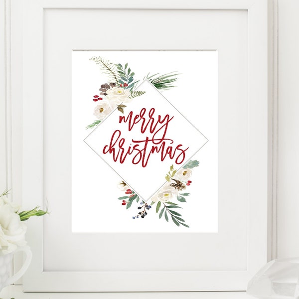 Christmas Printable Art Print, Modern Farmhouse Christmas decor, Merry Christmas wall art digital download, Holiday decor, Hygge Decor