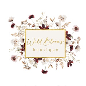 Floral Logo Design, Wildflower Logo Design, Business Boutique Logo, Modern Boho Logo, Premade Logo Design, Beige Floral Branding Package