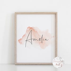 Girl Boho Blush Nursery Personalised Print, Watercolour Custom Name Print, Kids Room Printable Wall Art, Teen Room Decor, Digital Download