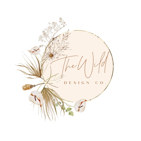 Boho Logo Design, Wildflower Floral Logo Design, Boutique Business Logo, Logo Design Custom Branding Package, Photography Logo