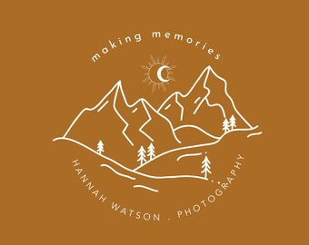 Boho Mountain Logo Design: Sun & Moon Watermark