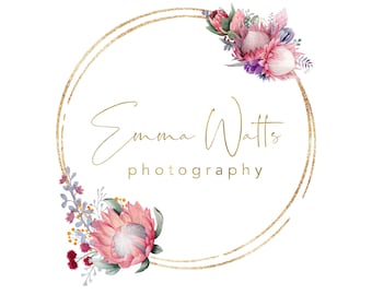 Premade Logo Design, Custom Logo, Photography Logo, Watermark Logo, Australian Floral Logo Design, Boutique Logo, Watercolor Feminine Logo