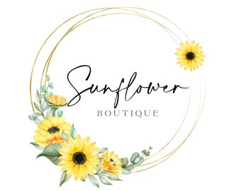 Floral Sunflower Boutique Logo Design, Premade Business Brand Kit