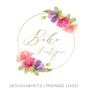 Floral Logo, Premade Logo Design Branding, Boutique Logo, Business Logo, Custom Logo, Wedding Logo, Photography Watermark Logo, Website Logo