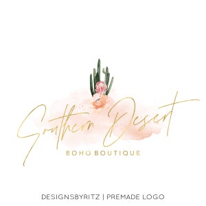 Logo del deserto meridionale, design del logo cactus, design del logo prefatto, logo Boho floreale, logo boutique, logo aziendale, logo della fotografia e filigrana