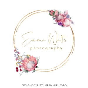 Premade Logo Design, Custom Logo, Photography Logo, Watermark Logo, Australian Floral Logo Design, Boutique Logo, Watercolor Feminine Logo