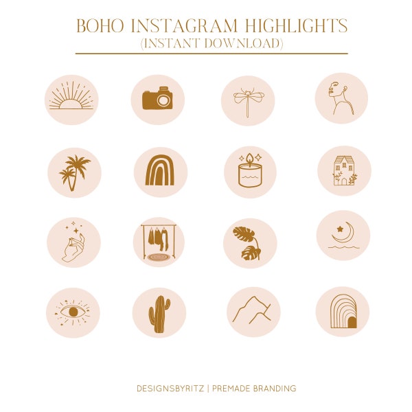 16 Boho Instagram Highlight Covers, Minimalist Mystical Instagram Story Highlight Icons, iPhone Widgets, iOS App Icons