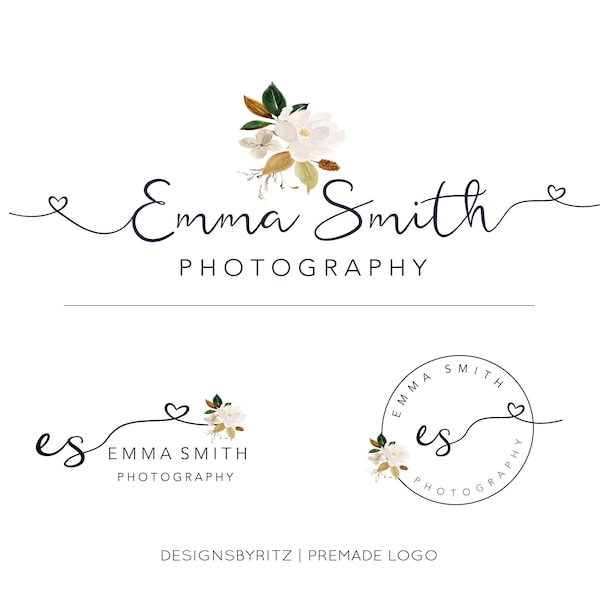 Premade Logo, Logo Design, Business Logo, Magnolia Logo, Floral Logo, Photography Logo, Watermak Logo, Flower Logo, Modern Logo, Nature Logo