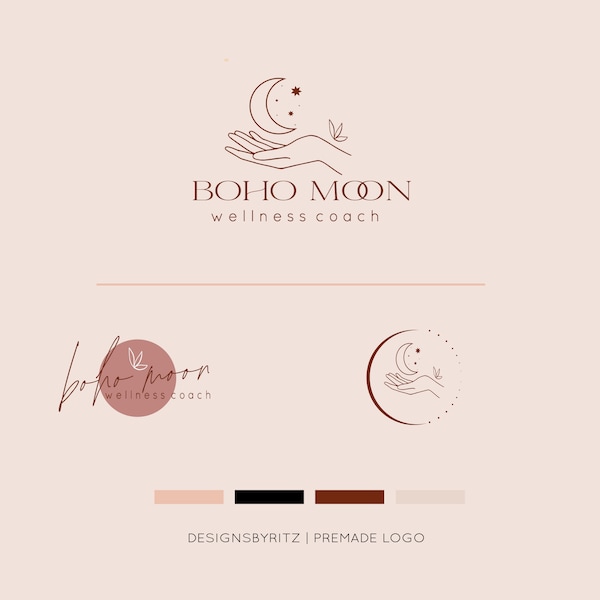 Moon Logo Design, Boho logo design custom for business, spiritual logo, mystical logo, minimal logo, whimsicallLogo, Premade logo design