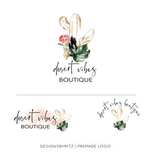 Logo Cactus, Logo Boho, Logo occidentale, Logo del deserto, Logo floreale, Logo botanico, Boutique Business, Pacchetto di branding, Design logo prefabbricato