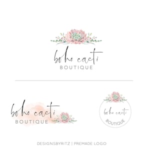 Logo della piccola impresa, design del logo succulento, logo premade, logo del cactus, logo della boutique, logo personalizzato, filigrana del logo della fotografia, logo floreale