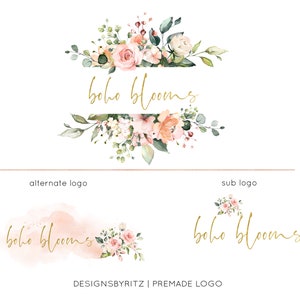 Boho floral logo design, premade logo design, photography logo and watermark, elegant business logo, feminine logo, watercolor boutique logo