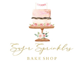 Premade Cake Logo Design, Baker Logo and Branding, Floral Watercolor Logo, Food Blogger Logo, Bakery Logo, Cafe Logo Wedding Cake Baker Logo