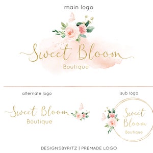Floral Logo Design, Premade Logo Design, Business Boutique Logo, Elegant Logo, Website Logo, Watercolor Logo, Boho Logo