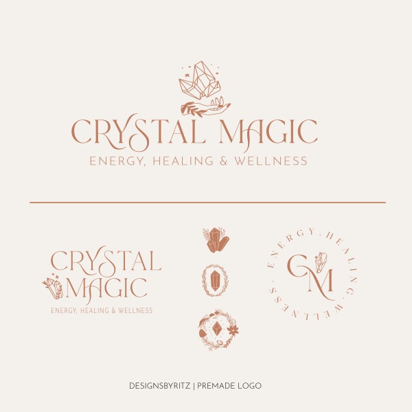 Crystal Logo Design, Premade Logo Design, Healing Wellness Logo, Therapy Logo, Gypsy Logo, Spiritual Logo, Boutique Business Logo