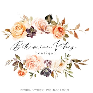 Vorgefertigte Logo-Design, Floral Logo, Boutique-Logo, Business-Logo, Boho-Logo, Aquarell-Logo, Logo-Branding-Kit, Hochzeit Logo Fotografie-Logo