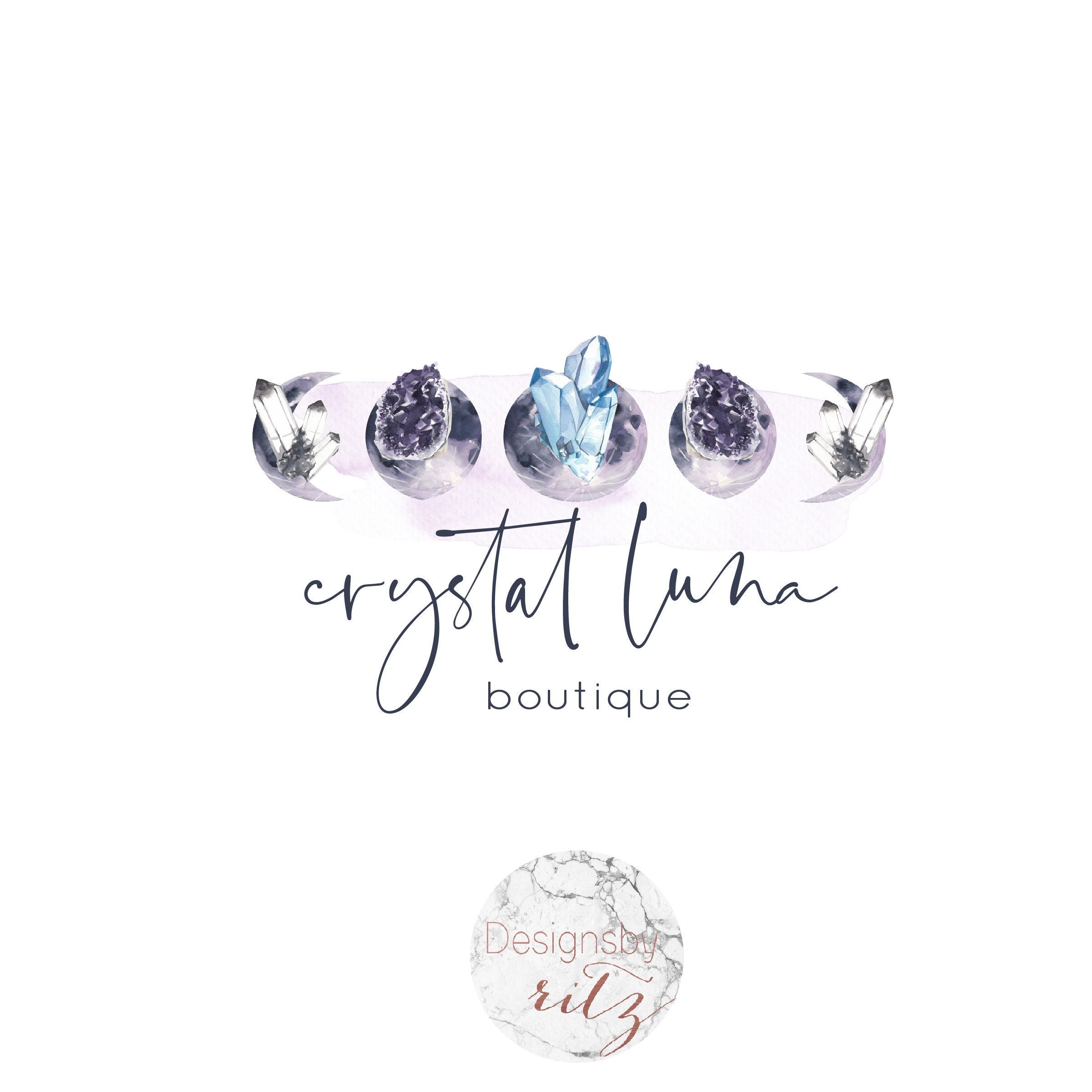 Watercolor Crystal Logo Design Premade Logo Design Moon Etsy Australia