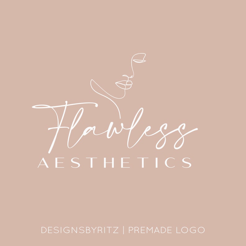 May include: A white line drawing of a woman's face with the text "Flawless Aesthetics" below it. The background is a light pink color.