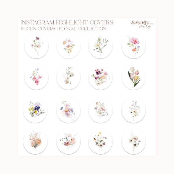 16 Watercolor Floral Instagram Covers, Wildflower Instagram Story Highlight Icons, iPhone Widgets, iOS App Icons, Instagram Highlights