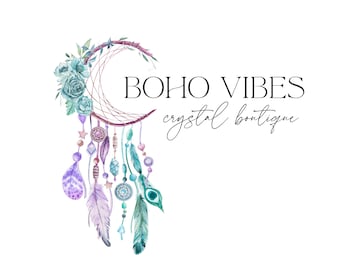 Premade Logo Design, Modern Boho Logo watermark, Boutique Logo, Dreamcatcher Logo, Floral Feminine Logo, Crystal Business Logo, Website Logo