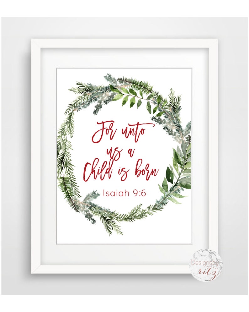 Christmas Scripture Printable Wall Art for Unto Us A Child is | Etsy