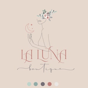 Floral Moon Premade Logo, Feminine Boutique Branding