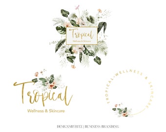 Floral Tropical Logo Design, Custom Business Branding Kit