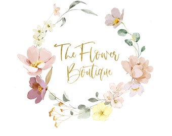 Floral Wreath Premade Logo Design : Botanical Business Branding (watercolor)