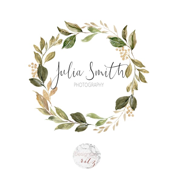 Photography Logo Premade Logo Design Watercolor logo wreath | Etsy