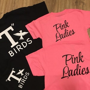 Grease lightning T-Birds and Pink Ladies tees for you and your littles Design on front and back. Personalize. Perfect for haloween or 50's image 2