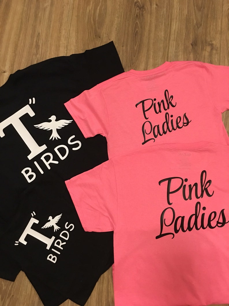 Grease lightning T-Birds and Pink Ladies tees for you and your littles Design on front and back. Personalize. Perfect for haloween or 50's afbeelding 2