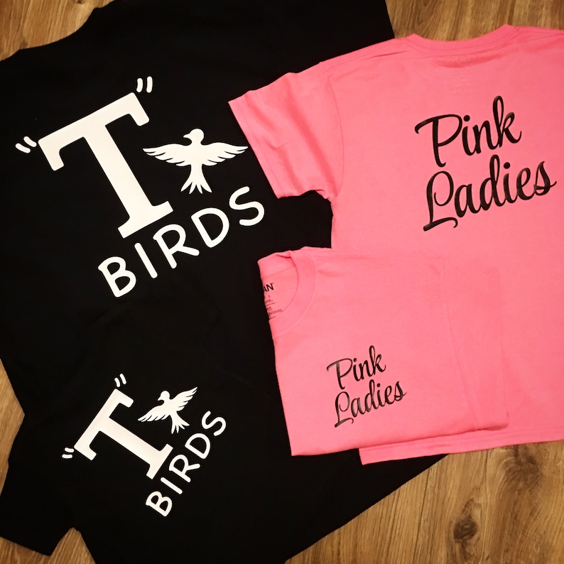 Grease lightning T-Birds and Pink Ladies tees for you and your littles Design on front and back. Personalize. Perfect for haloween or 50's image 1