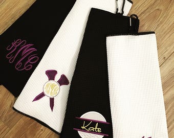 Personalized golf towels! Monogram, name, golf applique, golf outting... such a great momento! School colors, Father's Day, groomsmen, etc!