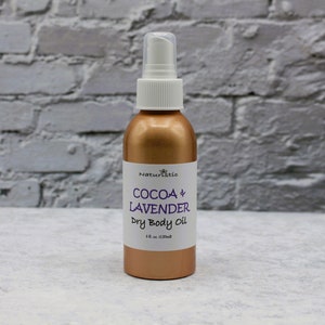 COCOA & LAVENDER Dry Body Oil Spray, Hydrating Oil with Natural Fragrance, Large 4 oz. Eco Friendly Aluminum bottle