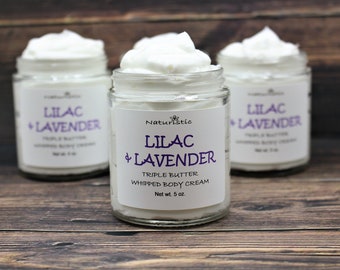Lilac & Lavender Triple Butter Whipped Body Cream, Shea, Mango, Kokum, Natural Fragrance, Body Butter Cream in Glass, Vegan