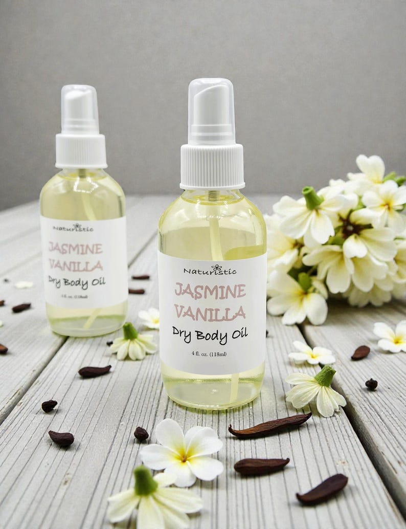 Jasmine Vanilla Dry Body Oil Spray: Natural Fragrance (4 oz) image 1