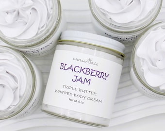 Blackberry Jam Triple Butter Whipped Body Cream, Mango, Shea, Kokum Butters, Natural Fragrance, Body Butter in Glass, Vegan