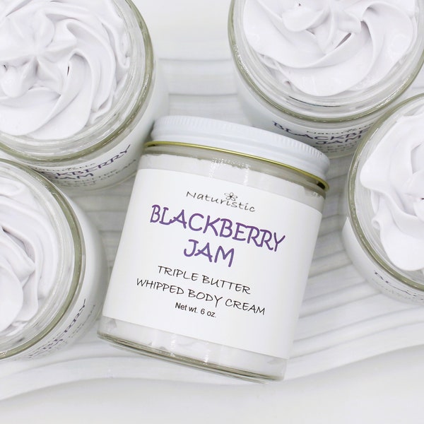 Blackberry Jam Triple Butter Whipped Body Cream, Mango, Shea, Kokum Butters, Natural Fragrance, Body Butter in Glass, Vegan