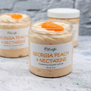 GEORGIA PEACH & NECTARINE Foaming Sugar Scrub, Whipped Soap Scrub, Natural Fragrance, Sugar Body Scrub, Sugar Whipped Soap